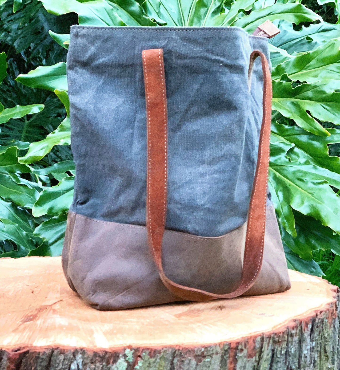 Waxed Canvas Genuine Cowhide Leather Tote Bag Laptop Bag Leather Tote Gift for her Leather Tote Laptop Bag Birthday Anniversary Gift