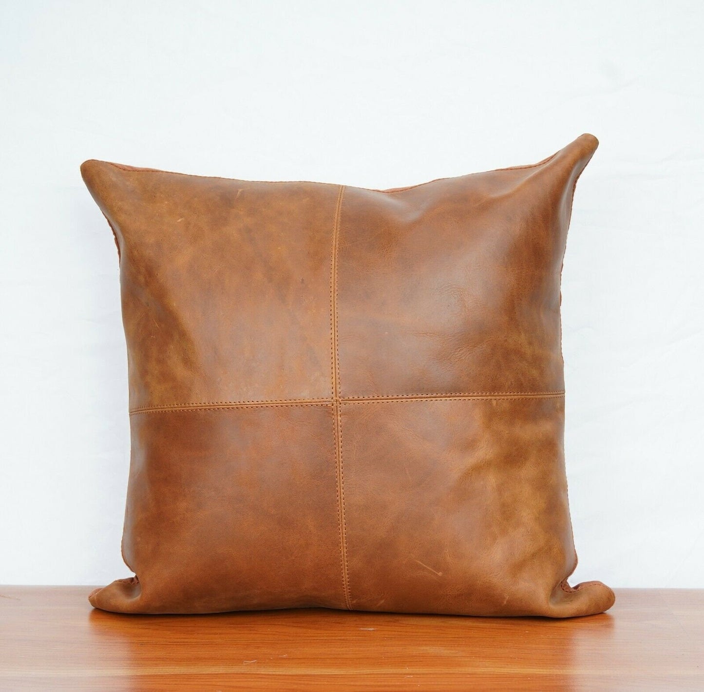 Set of 2 * Genuine Leather Tan Cushion 45*45cm