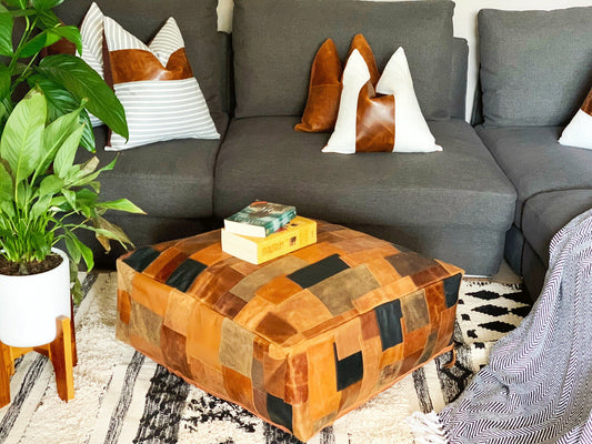 Amazing square Ottoman, Moroccan pouf, ottoman pouf, Patchwork floor cushion, leather pouf ,gift, wedding, vintage, yoga, meditation cushion
