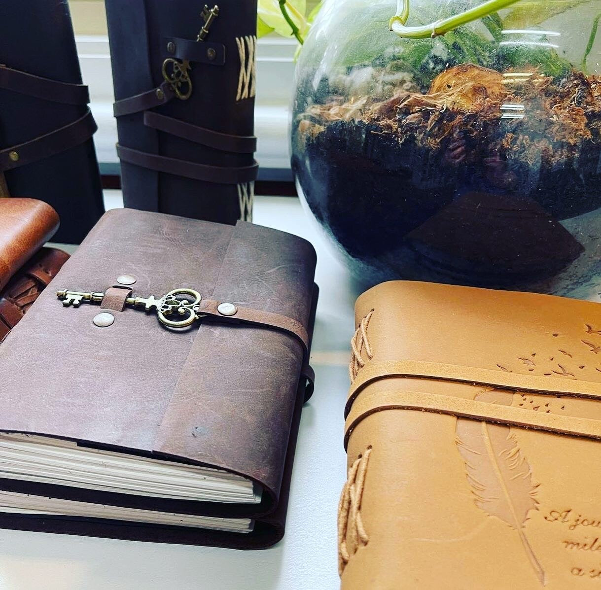 Set of 2 * Vintage Leather Journal Recycled Paper Journal, For Notes, Notebook, Sketch book, Diary, Handmade Book,100% Recycled Rag