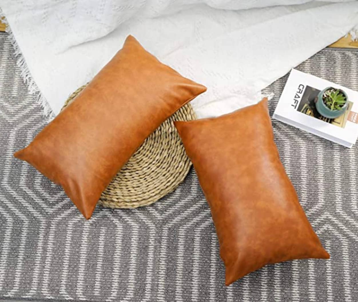 Melbourne Leather Co Genuine Leather Cushion Cover Lumbar Tan Leather Cushion Pillow Cover