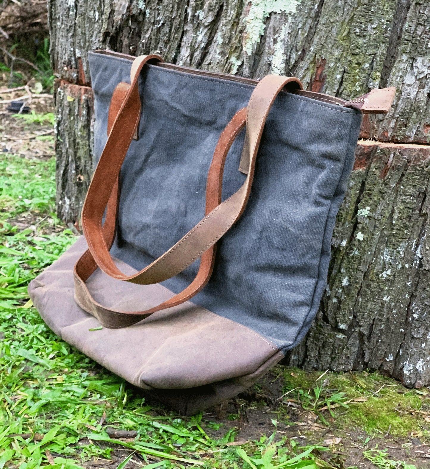 Waxed Canvas Genuine Cowhide Leather Tote Bag Laptop Bag Leather Tote Gift for her Leather Tote Laptop Bag Birthday Anniversary Gift