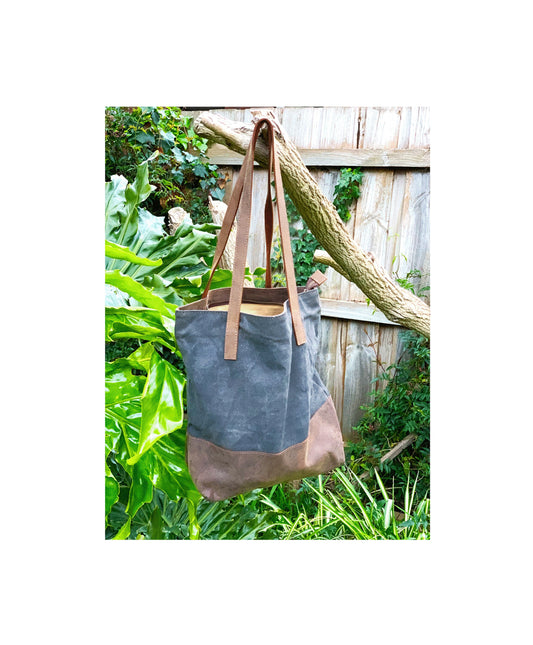 Waxed Canvas Genuine Cowhide Leather Tote Bag Laptop Bag Leather Tote Gift for her Leather Tote Laptop Bag Birthday Anniversary Gift