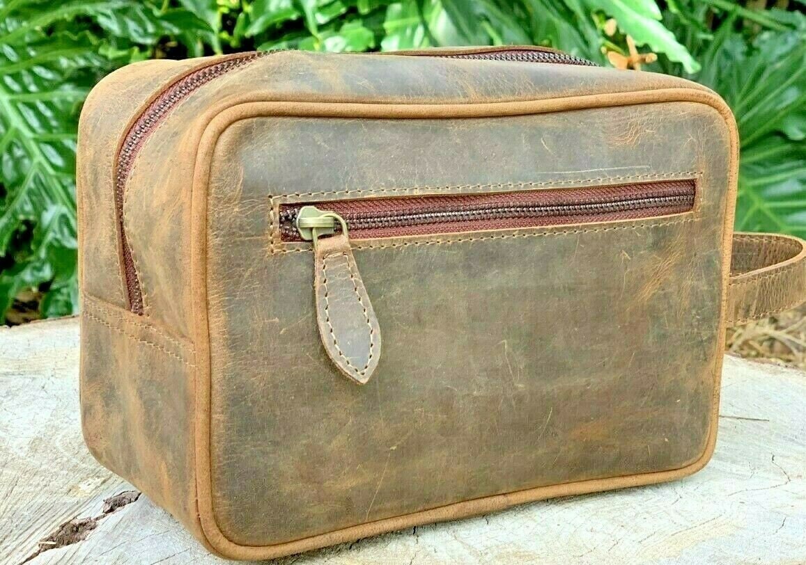 Genuine Cowhide Leather Toiletry Bag, Fathers Day Gift for Him, Personalized Leather Dopp Kit, Customized Groomsmen Gift Toiletry Bag