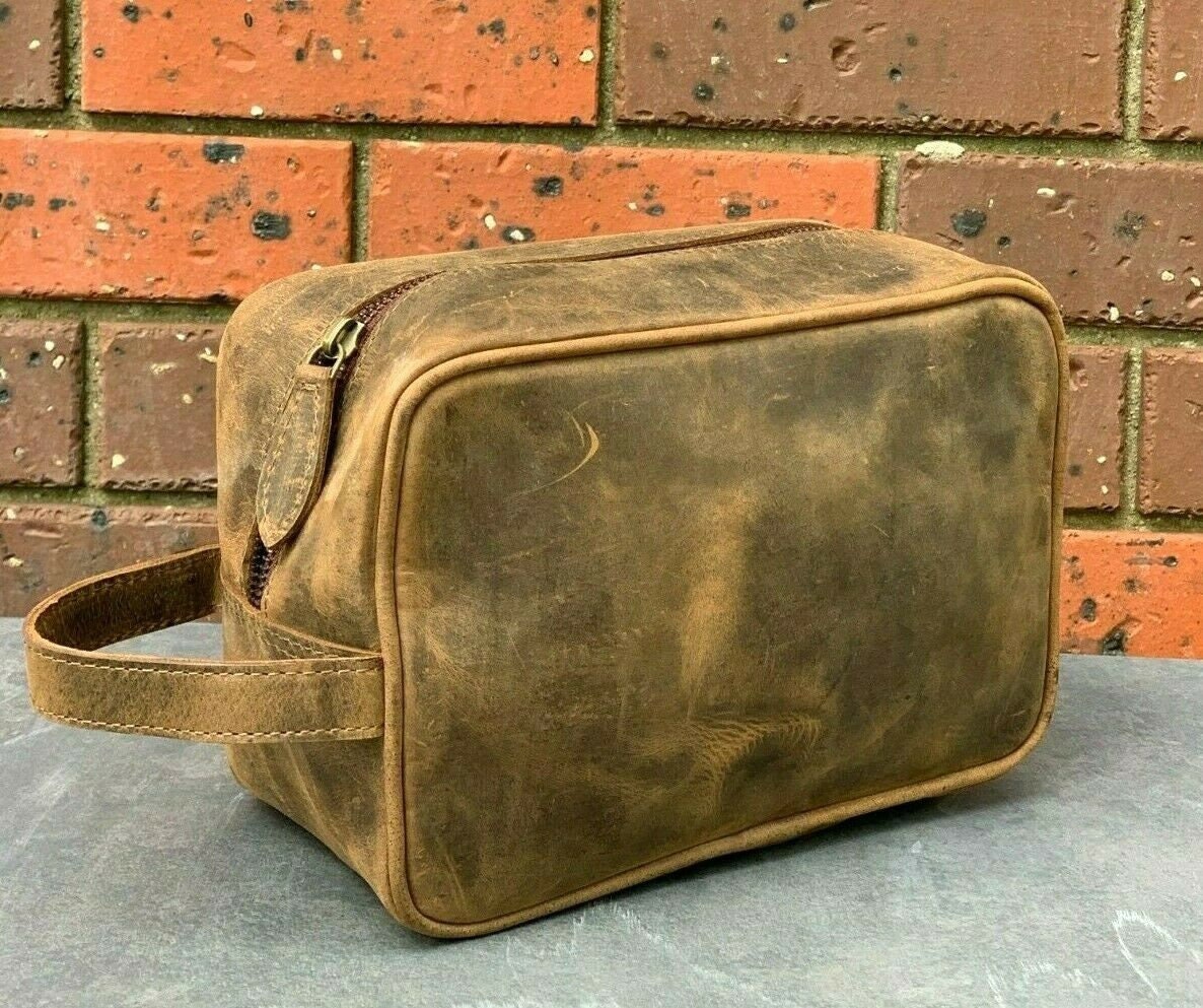 Genuine Cowhide Leather Toiletry Bag, Fathers Day Gift for Him, Personalized Leather Dopp Kit, Customized Groomsmen Gift Toiletry Bag