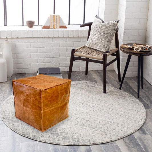 Tan Leather Ottoman Pouf Footstool Moroccan Leather Ottoman Pouf Genuine Leather Ottoman Handcrafted Handmade Ottoman