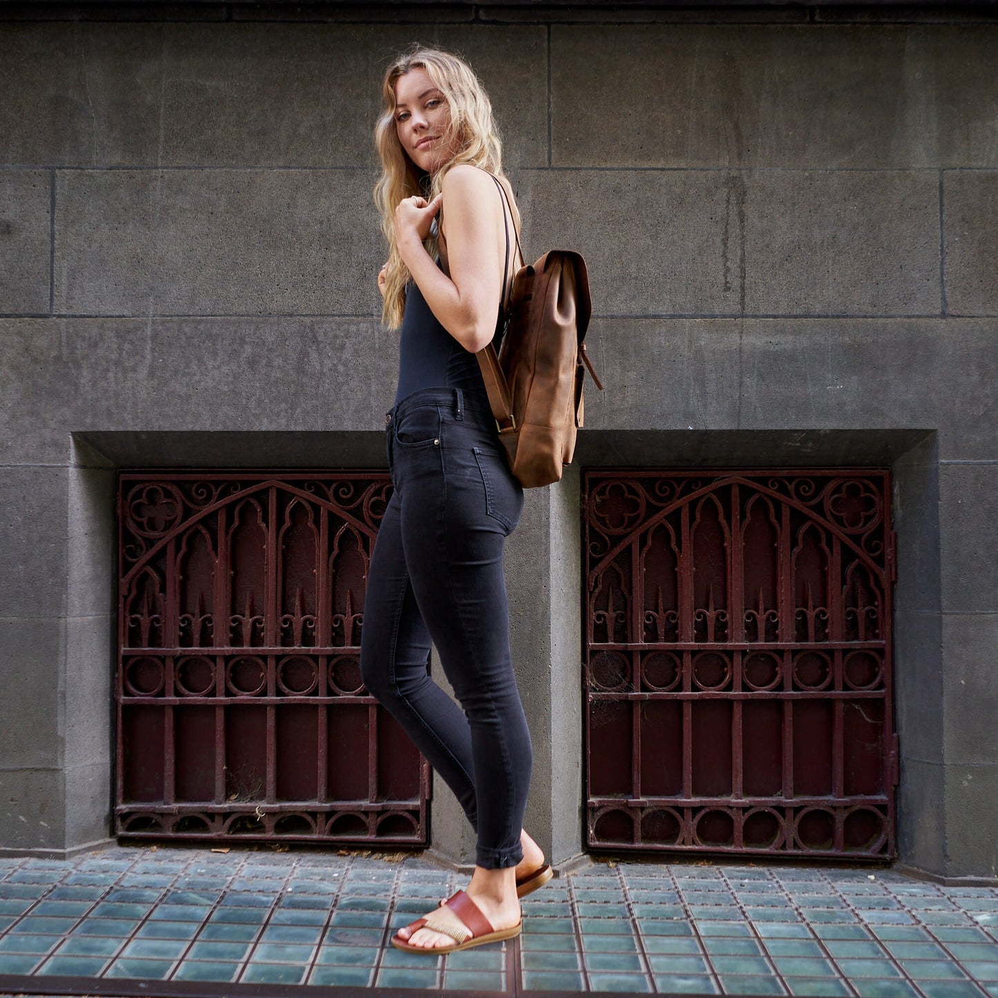 Handcrafted LEATHER BACKPACK in cognac tan brown Colour with LINING / Citi Rucksack - with two front pockets