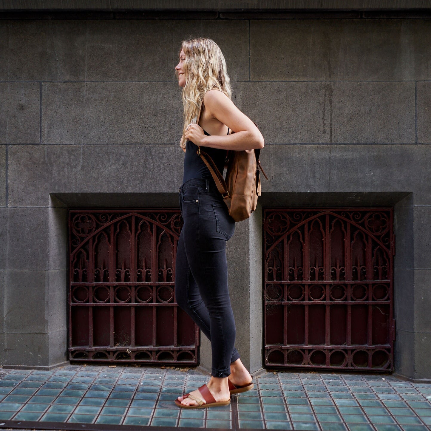 Handcrafted LEATHER BACKPACK in cognac tan brown Colour with LINING / Citi Rucksack - with two front pockets