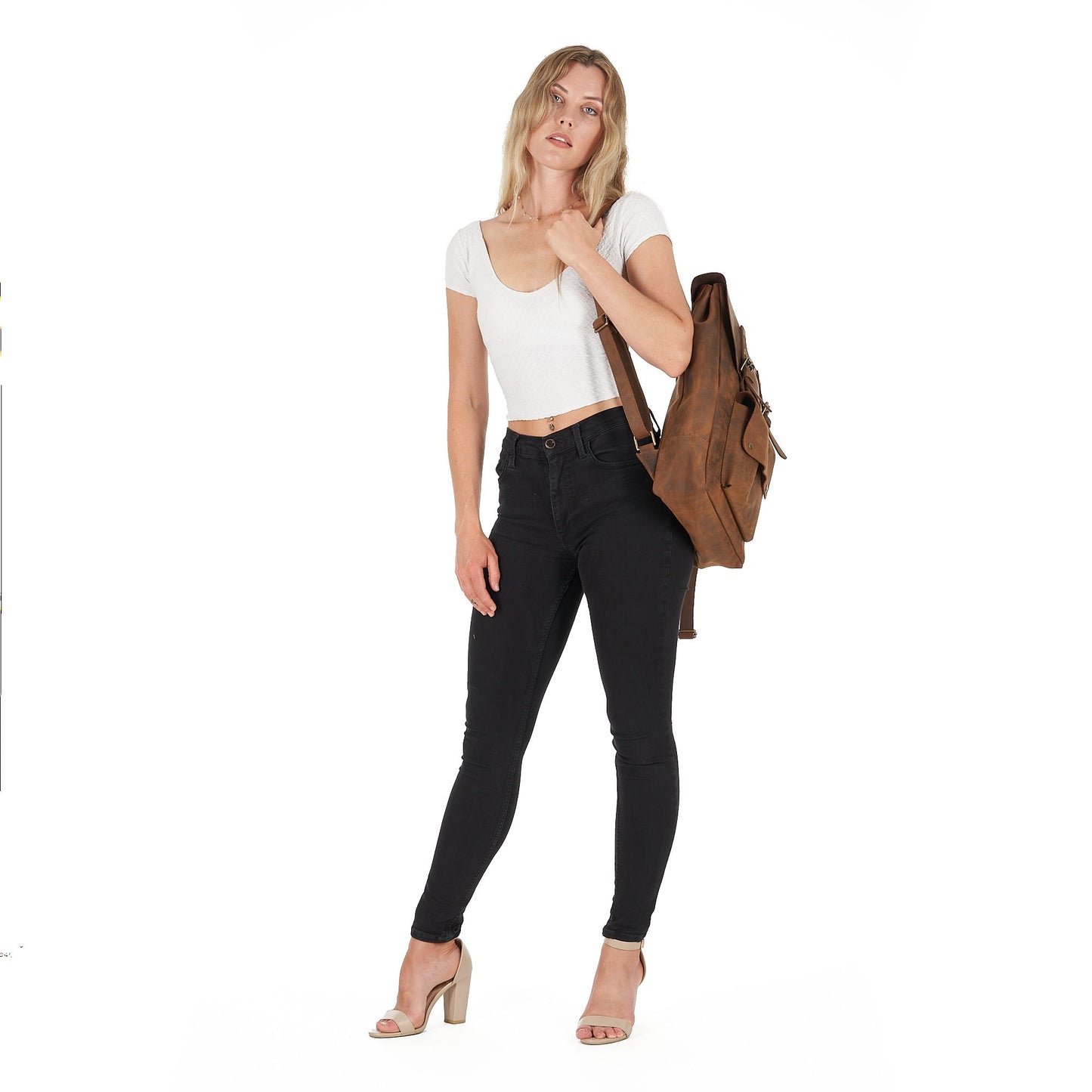 Handcrafted LEATHER BACKPACK in cognac tan brown Colour with LINING / Citi Rucksack - with two front pockets