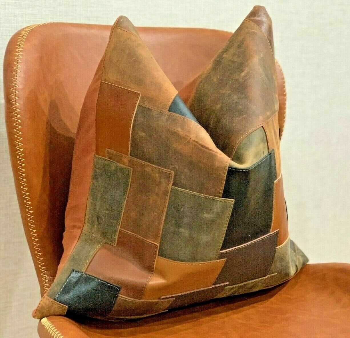 Melbourne Leather Co Genuine Leather Patchwork Cushion Cover Pillow Cover Leather Pillow Leather Cushion Vintage Leather Tan Pillow Cover
