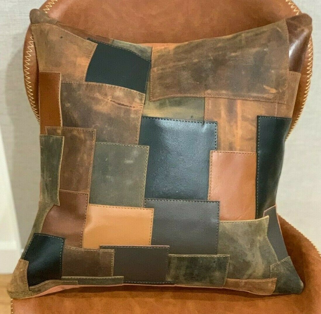 Melbourne Leather Co Genuine Leather Patchwork Cushion Cover Pillow Cover Leather Pillow Leather Cushion Vintage Leather Tan Pillow Cover