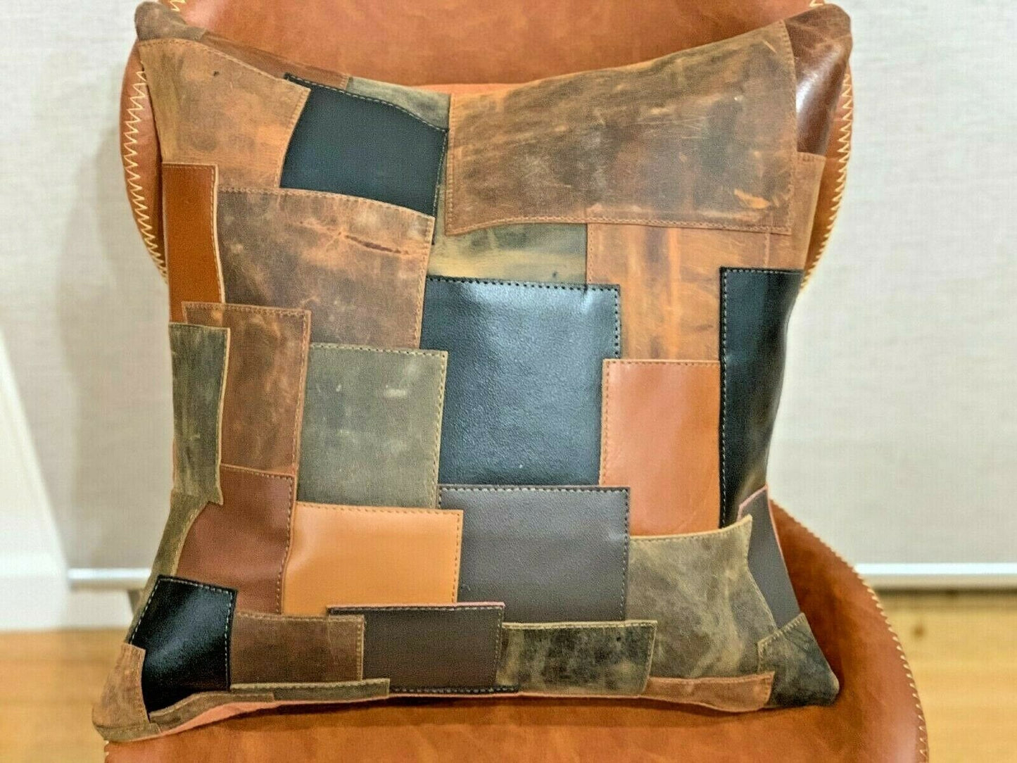 Melbourne Leather Co Genuine Leather Patchwork Cushion Cover Pillow Cover Leather Pillow Leather Cushion Vintage Leather Tan Pillow Cover