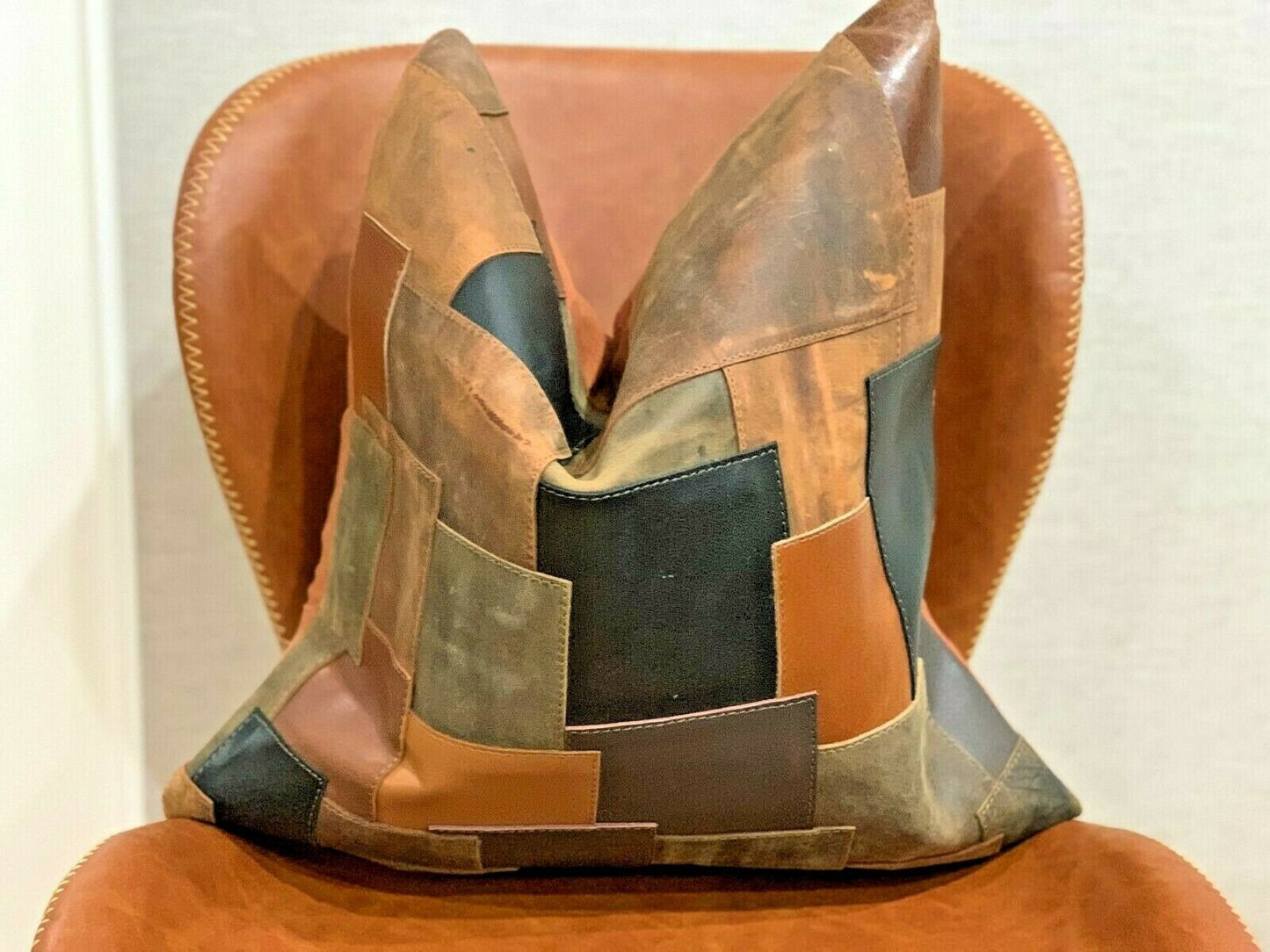 Melbourne Leather Co Genuine Leather Patchwork Cushion Cover Pillow Cover Leather Pillow Leather Cushion Vintage Leather Tan Pillow Cover