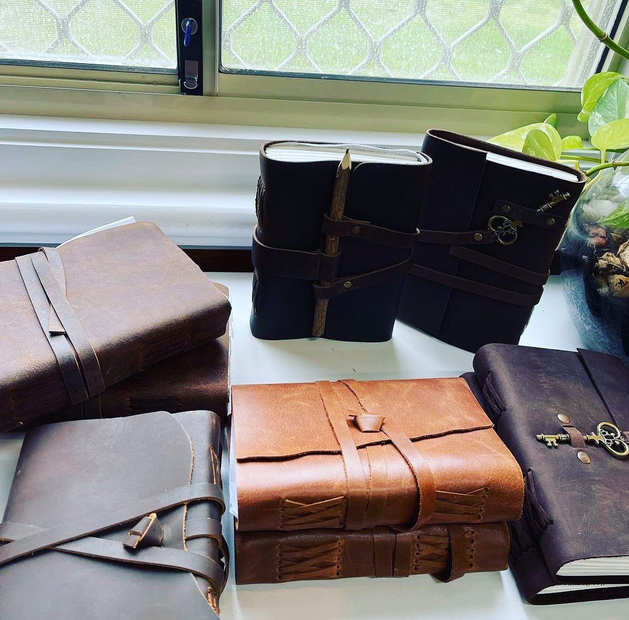 Set of 2 * Vintage Leather Journal Recycled Paper Journal, For Notes, Notebook, Sketch book, Diary, Handmade Book,100% Recycled Rag