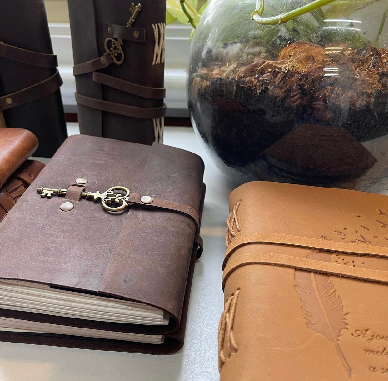 Set of 2 * Vintage Leather Journal Recycled Paper Journal, For Notes, Notebook, Sketch book, Diary, Handmade Book,100% Recycled Rag