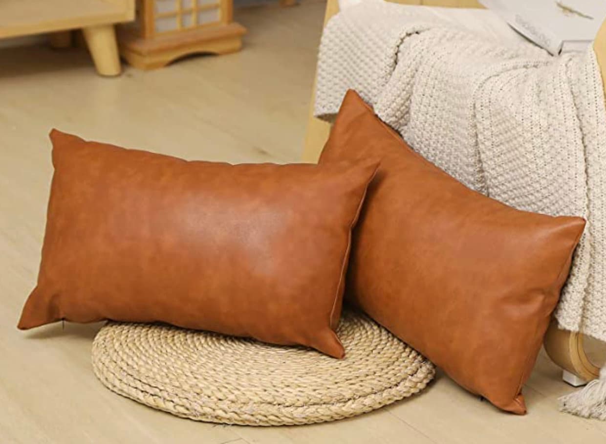 Melbourne Leather Co Genuine Leather Cushion Cover Lumbar Tan Leather Cushion Pillow Cover
